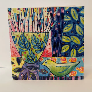 Jennifer McIntyre - Card - Green Bird & Vase - Jennifer McIntyre - McMillan Arts Centre Gallery, Gift Shop and Box Office - Vancouver Island Art Gallery