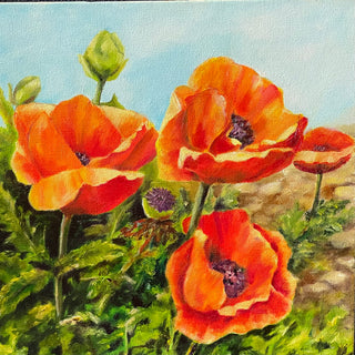 Margery Blom - Oil Painting - "Orange Poppies" 12" x 12" - Margery Blom - Painting - McMillan Arts Centre & MAC Box Office
