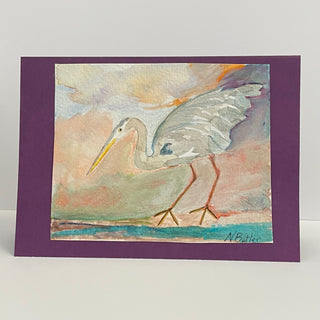 Nancy Butler - Card - Heron, copy of watercolour painting - Nancy Butler - McMillan Arts Centre Gallery, Gift Shop and Box Office - Vancouver Island Art Gallery