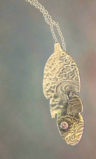 Ethan Taylor Designs - Pendant - Vintage silver plate, Feather with 3mm cz - Ethan Taylor Designs - McMillan Arts Centre Gallery, Gift Shop and Box Office - Vancouver Island Art Gallery
