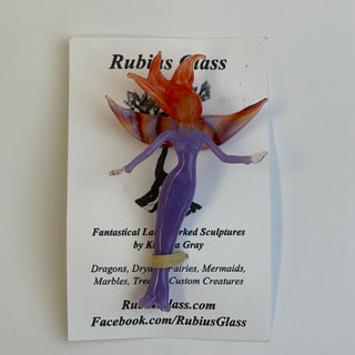 Rubius Glass - Suncatcher - Fairy - Purple body, striped wings - Kristina Gray - McMillan Arts Centre Gallery, Gift Shop and Box Office - Vancouver Island Art Gallery