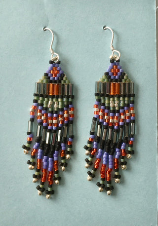 Bruce Thurston - Earrings - Beaded design, copper, green, purple, silver - Bruce Thurston - McMillan Arts Centre Gallery, Gift Shop and Box Office - Vancouver Island Art Gallery